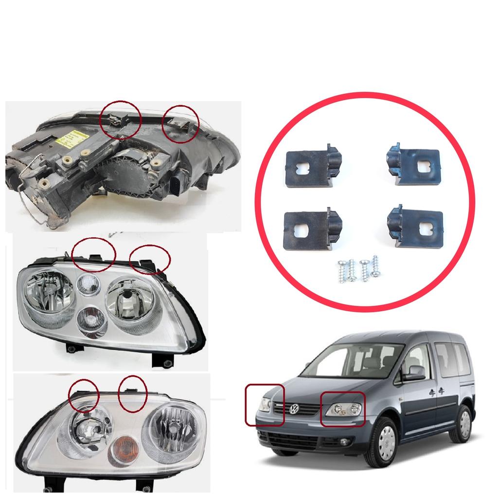 EHL25+EHL26 Headlight Holder Mount Repair Bracket Tab Set Left Right Side for VW Touran MK1 2003-2010 Caddy MK3 2004-2010 Pre-Facelift 1T0998225