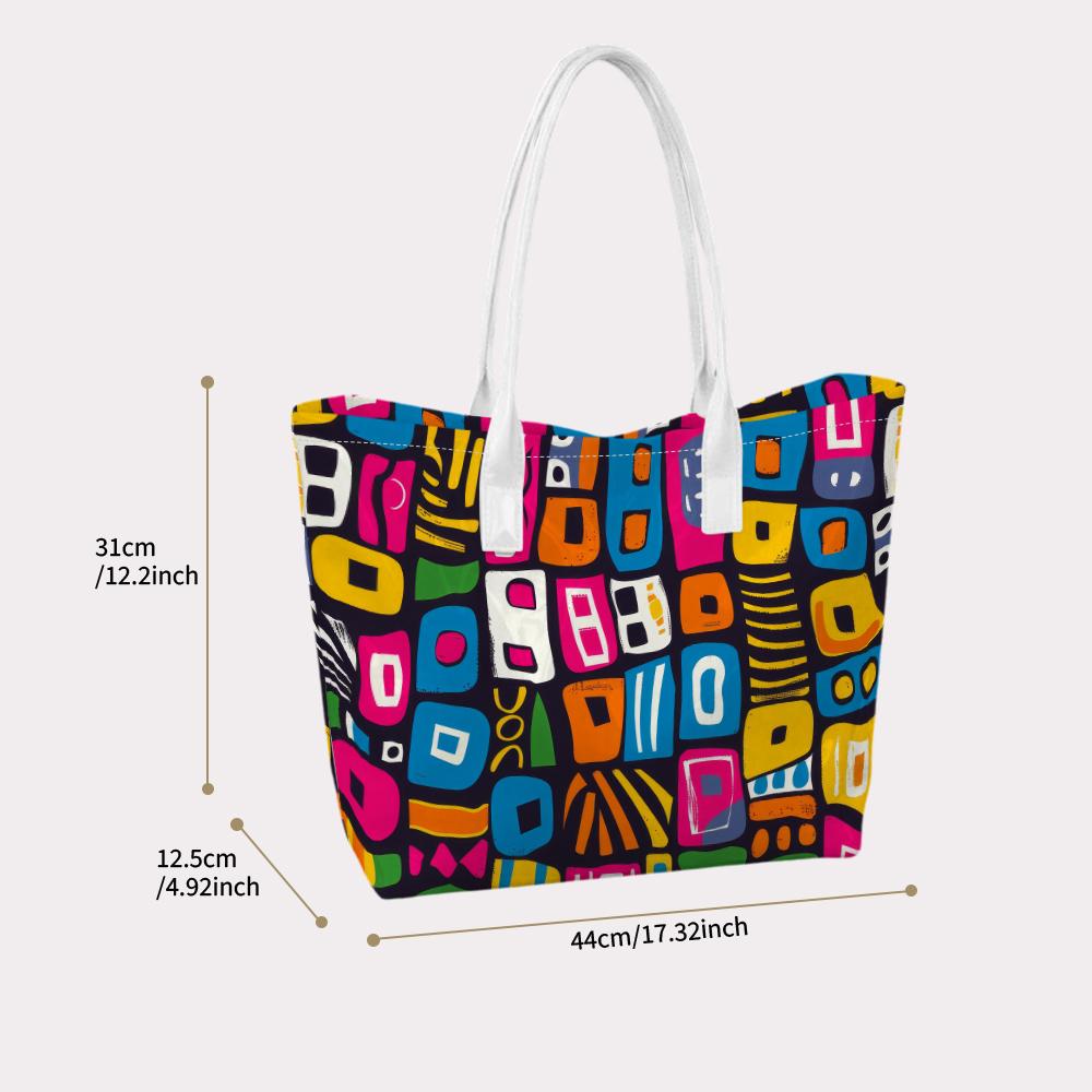 Colorful Geometric Print Tote Bag Casual Ladies Daily Shoulder Handbag Lightweight Versatile Shopping Bag For Women Outdoor Use