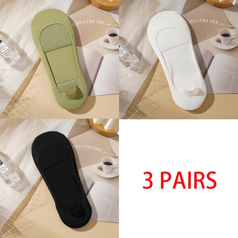 

3 пары женских амортизирующих носков-лодочек из ледяного шелка с губчатой подошвой, с защитой пятки, тонкие, с неглубоким вырезом, невидимые One size