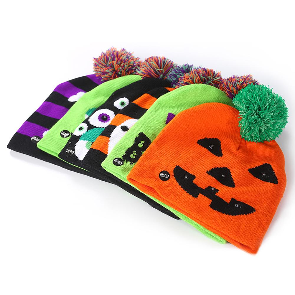 Halloween Pumpkin Ghost Knit Hat with Light Stretchable Unisex Adults Kids Children