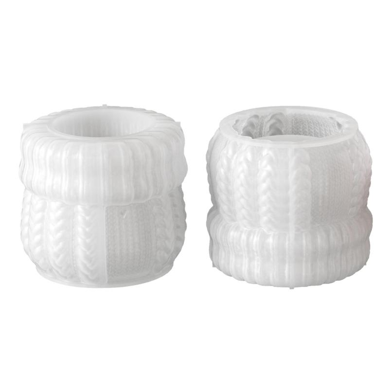Silicone Planter Casting Mold with Alternating Cable-Knit Panels and a Round Open-Top Form for Resin, Cement, Concrete, and Home Accent Projects
