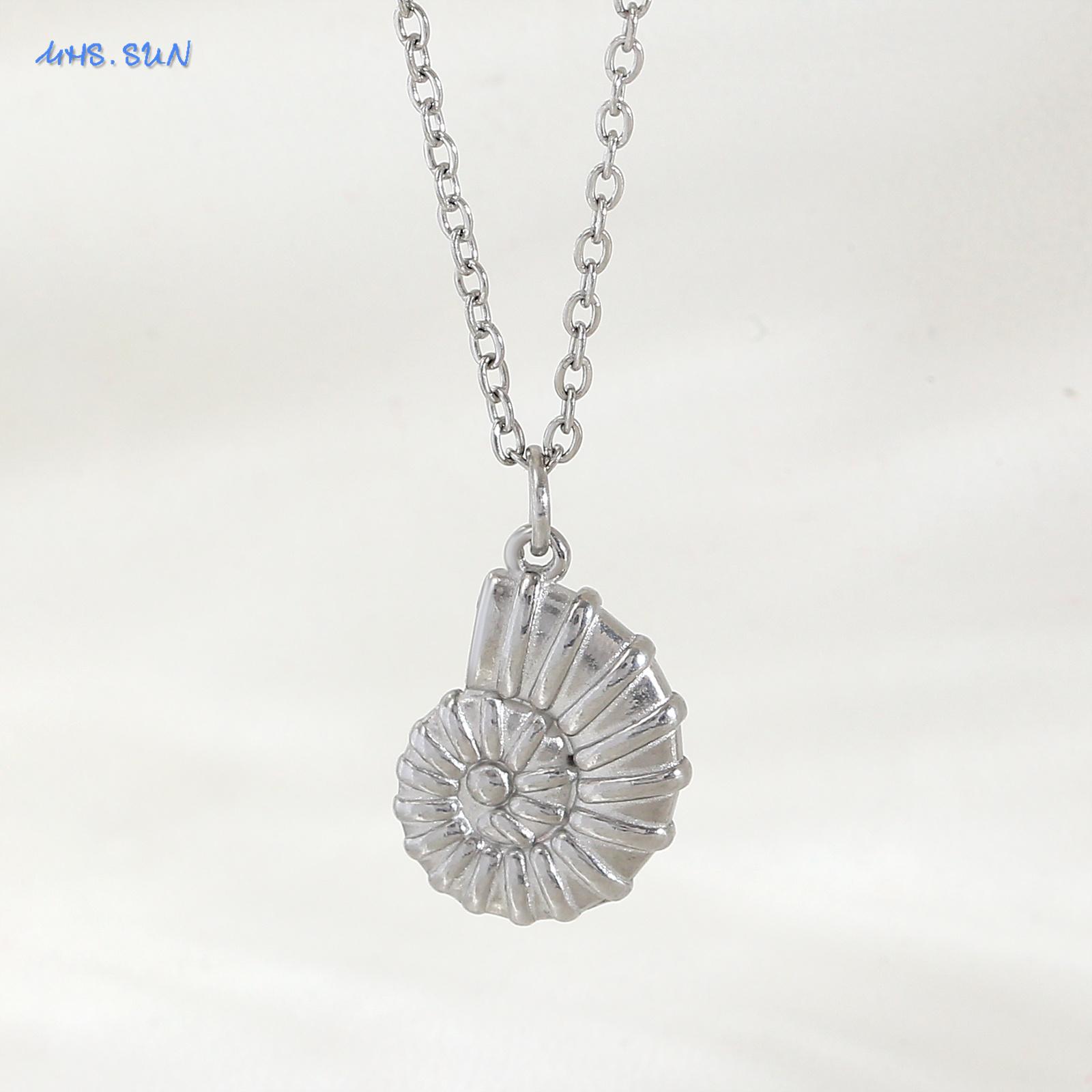 

MHS.SUN Starfish Shell Conch Pendant Necklaces For Women Men Stainless Steel Trendy Chain Choker Beach Party Jewelry Summer