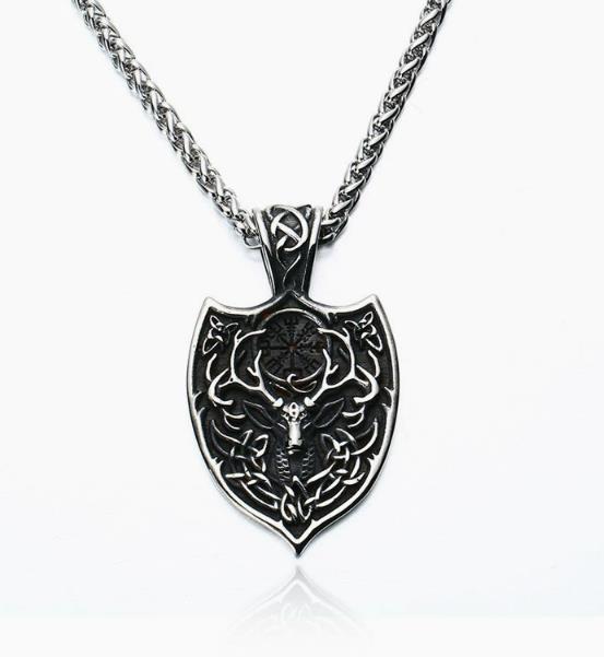 Viking nerezová ocel hlava jelena štít Vegvisir náhrdelník pánský Odin přívěsek šperk s krabičkou