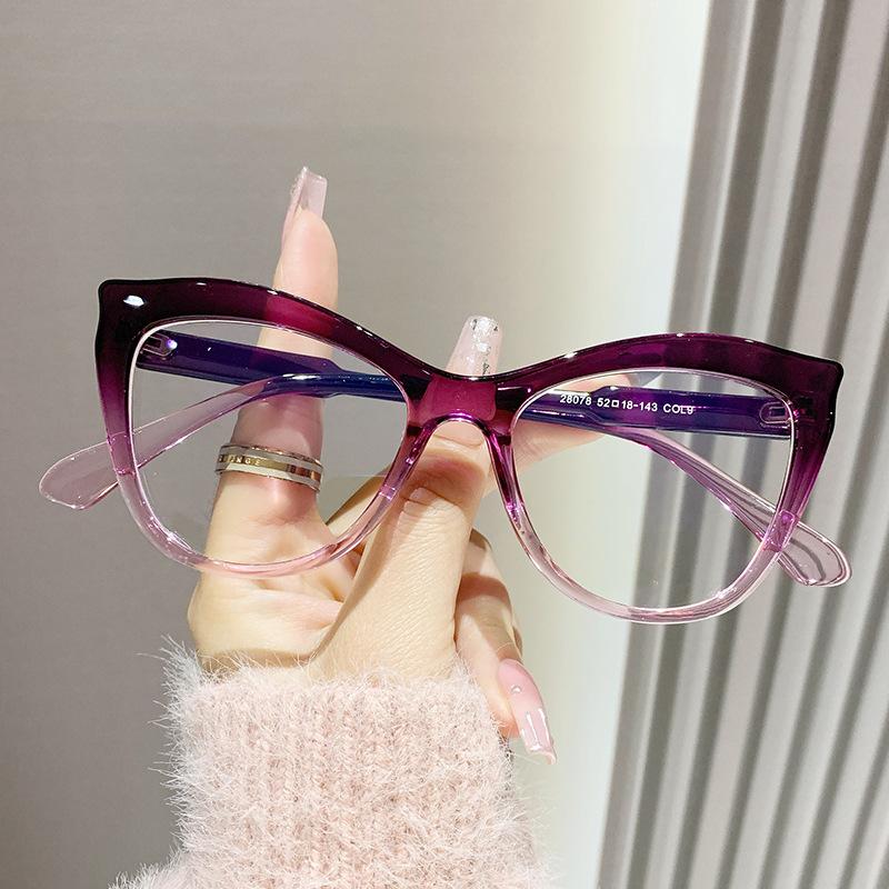 1.67 1.74 -8 To +8 Anti Blue Light Cat Eye Reading Glasses Women Big Frame Eye Protection Presbyopic Eyewear Ultralight Double Color Glasses Plus
