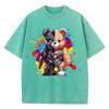 Womans Cotton Washed T-Shirts Fashion Loose O-Neck Tees Mech Warrior Bear Printing Short Sleeve Female Clothes