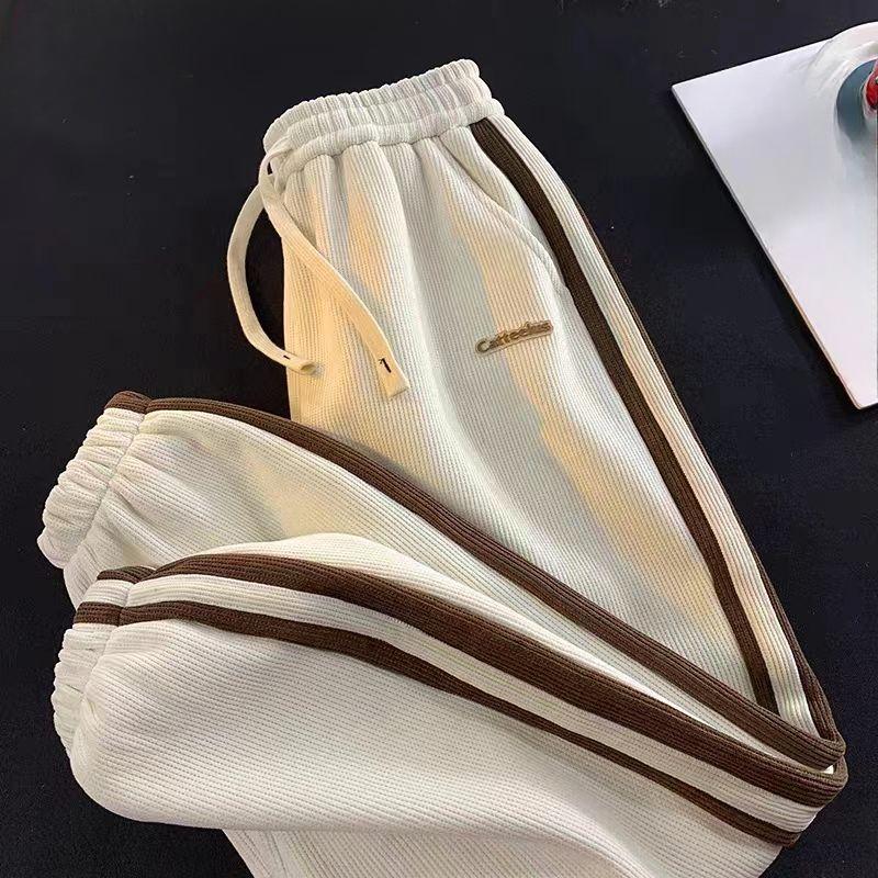Women's High Waisted Trousers Casual Drawstring Wide Leg Two Striped Carped Pants for Women