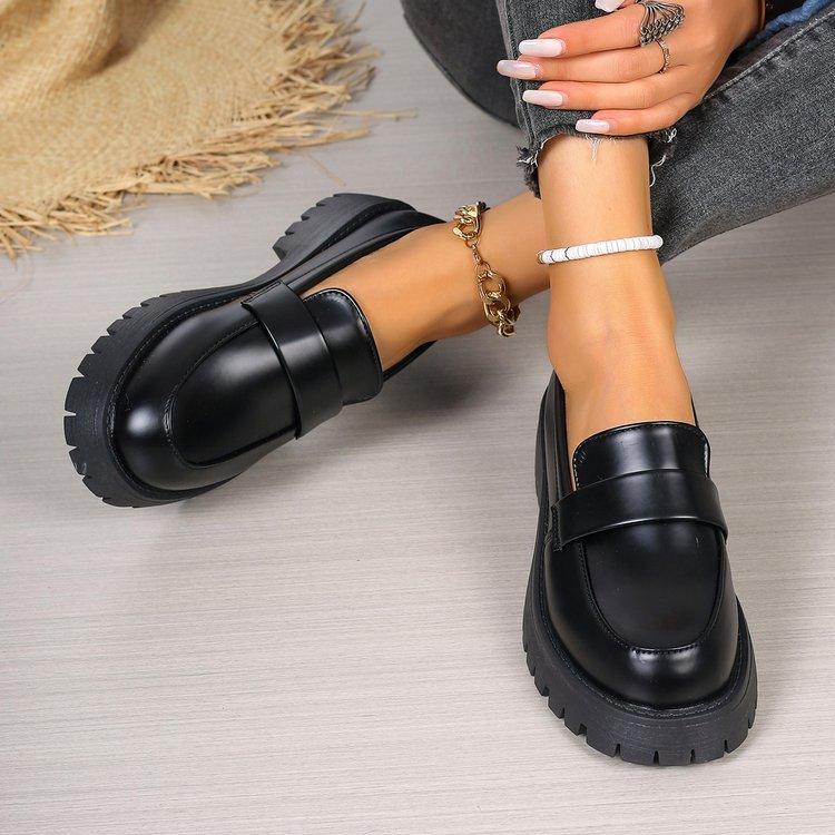 Damesko Nye Damesko i Skinn Loafers Allsidig Collegestil Casual Små Hvite Sko Damer Platformsko