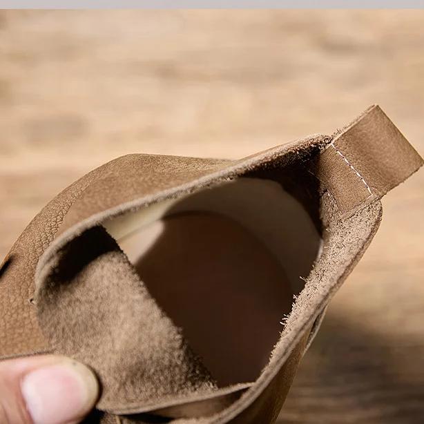 Johnature Retro Genuine Leather Flat Ankle Boots Handmade Soft Cowhide Elastic Band Soft Soled Women's Shoes