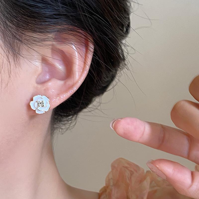 Camellia Zircon Stud Dangle Earrings - Fresh, Sweet, Unique, High-End French Style Jewelry