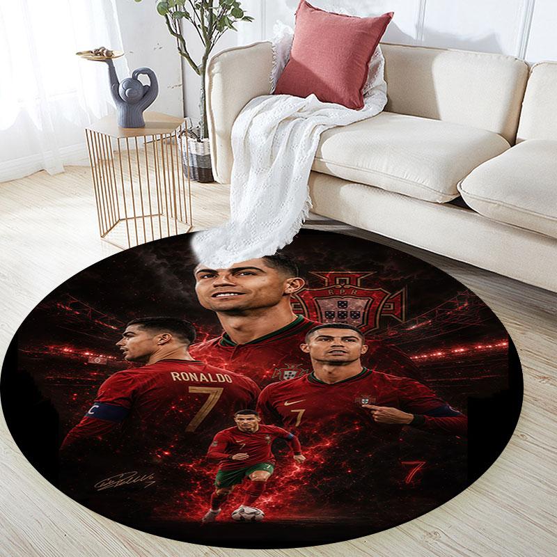 Cristiano Ronaldo bedruckter runder Teppich, rutschfester waschbarer runder Teppich für Wohnzimmer, Schlafzimmer, Spielzimmer, Sportfan-Dekoration, Feiertags-Geburtstagsgeschenk