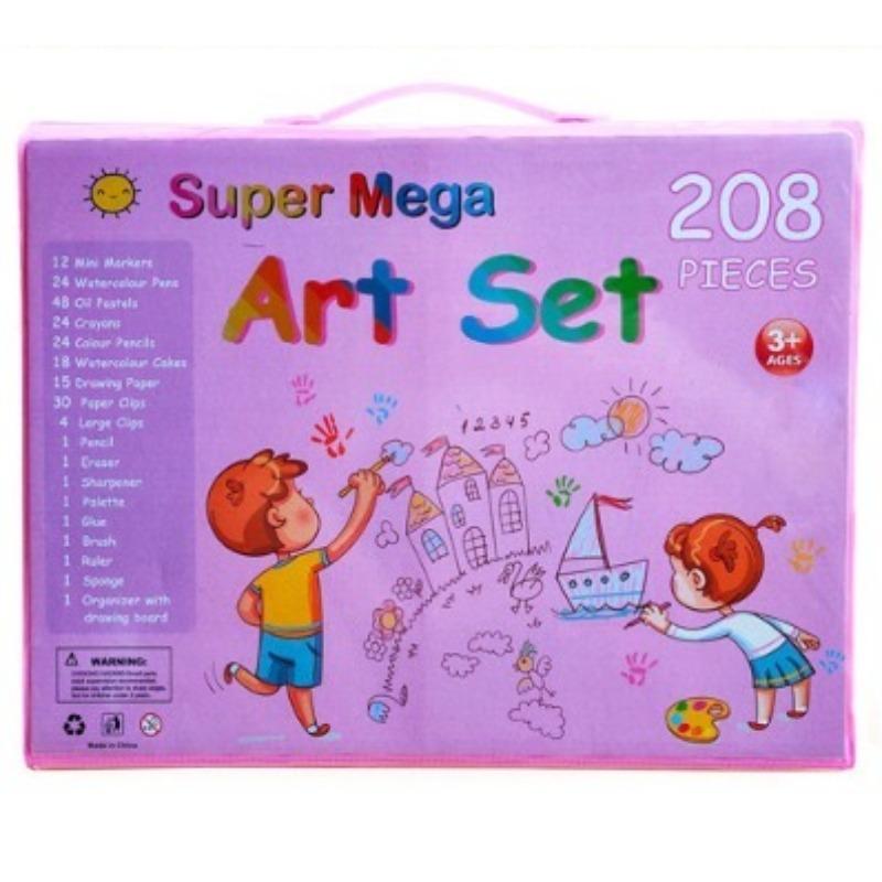 All-in-One Art Set Foldable Easel Multi-Color Crayons Watercolor for Children Art Painting розовый