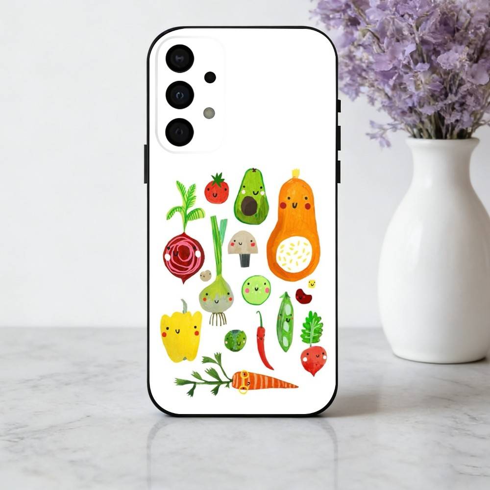 INS CUTE Organic Vegetable Phone Case For Samsung Galaxy A73,A72,A71,A70,A53,A52,A51,Soft Silicone Black Cover