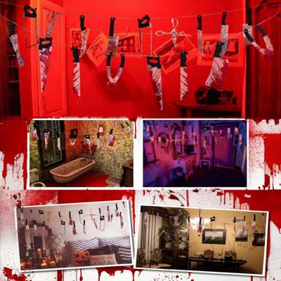 Halloweenowy krwawy odcisk dłoni obrus na stół imprezowy i przerażający baner girlanda na Halloweenowy motyw Karnawałowe straszne rekwizyty