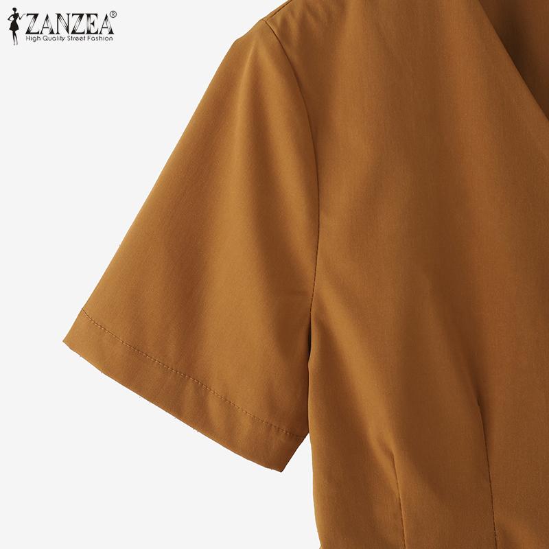 ZANZEA Women Summer V-Neck Short Sleeve Casual Blouse