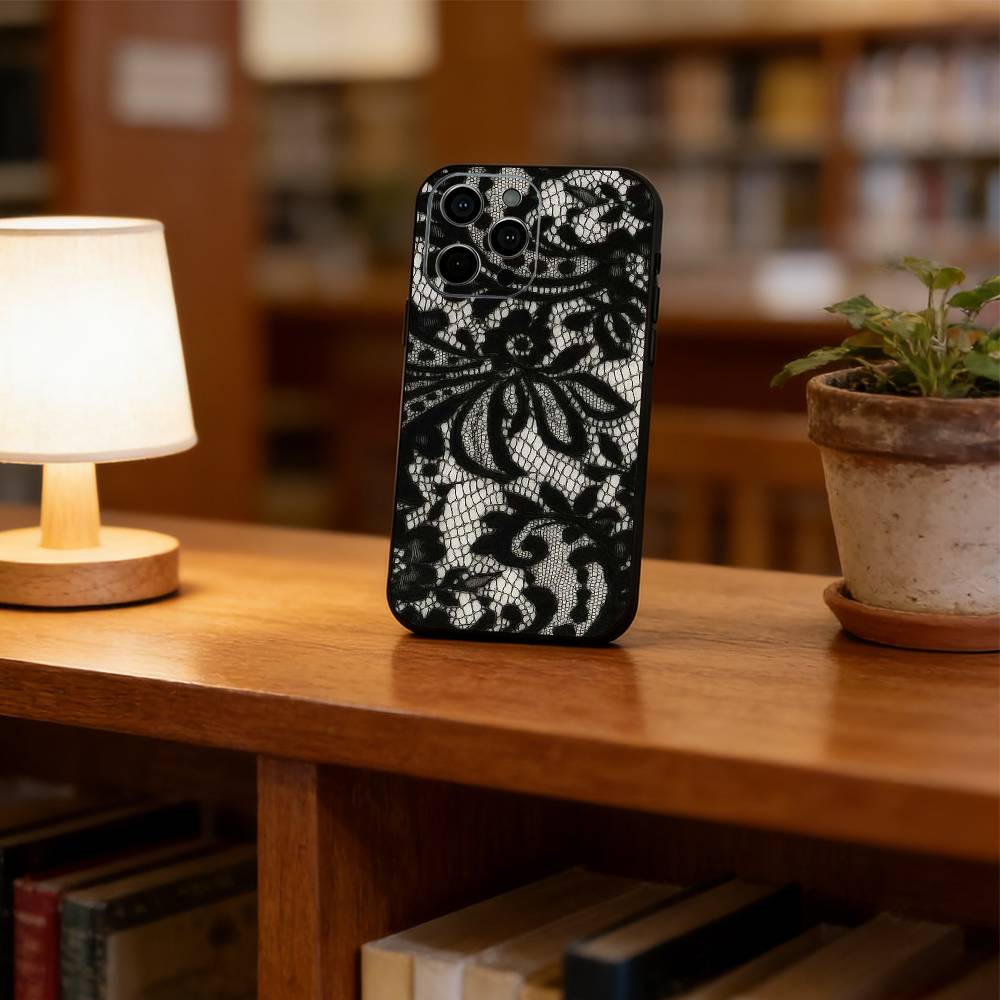 Vintage Lace Phone Case For Phone Case For iPhone 17, 16,15,14,13,12,11 Plus,Pro Max, Others Soft Black Cover