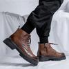 British Style Mens Fashion Platform Boots Black Brown Natural Leather Shoes Cowboy Ankle Boot Spring Autumn Short Botas Hombre