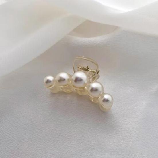 Sweet Mini Round Faux Pearls Hair Clip Non-slip Cross Teeth Back Head Small Hair Claw Styling Hair Accessories