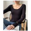 Women Solid High Elastic Slim Long Sleeve Round Neck Casual Bottoming T Shirt