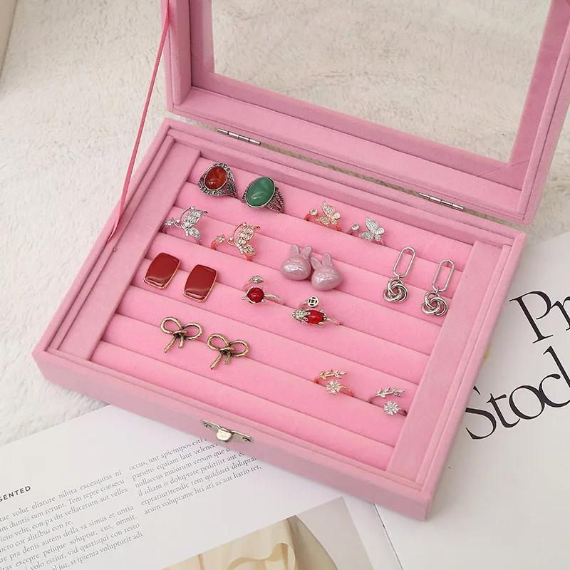 1pc Large Capacity Transparent Velvet Jewelry Box Earring Ring Display Storage Container Jewelry Organizer Makeup Organizer