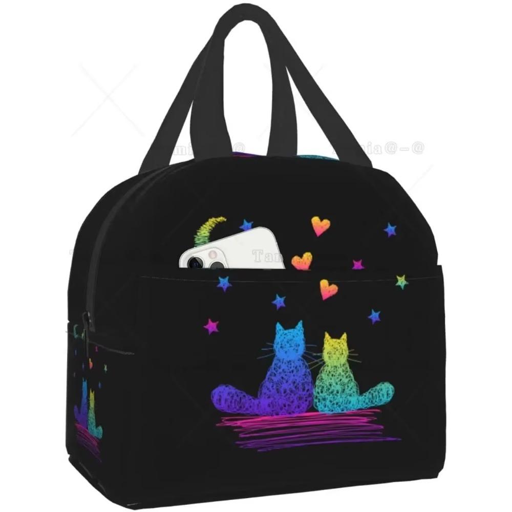 Cat Insulated Lunch Bag Reusable Cooler Thermal Tote Bag with Front Pocket for Women Men Travel Work Hiking Picnic Lunch Box