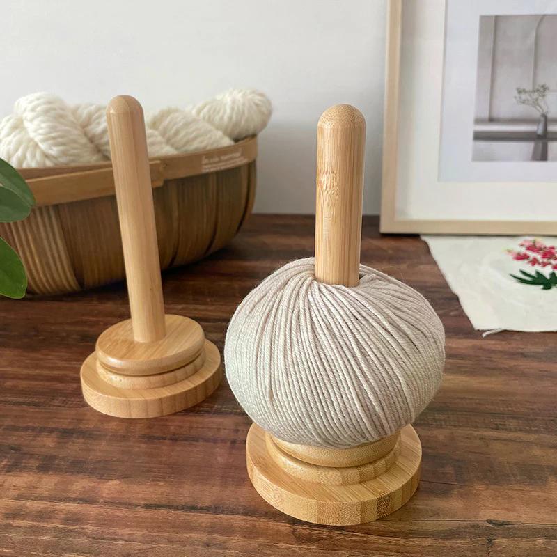 Bamboo And Wood Yarn Stand Yarn Spool Home Braided Yarn Spool Storage Stand Table Top Rotary Ball Wooden Winder