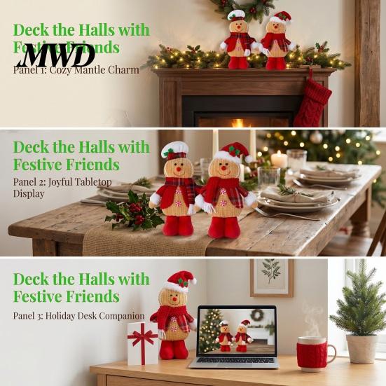 Soft Fabric Christmas Gift for Kids Gingerbread Plush Doll Decoration, Stuffed Boy Girl Warm Atmosphere Holiday Table Decor Ornament Tiered Tray Party