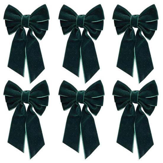 Festive Dining Table Accessories 6Pcs Velvet Bow Napkin Rings, Christmas Fabric Holders, Red Holiday Home Accents Green Rings for Dinner