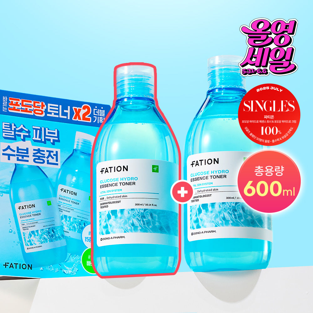 FATION Glucose Hydro Essence Toner 300ml (2-pack, 600ml total)