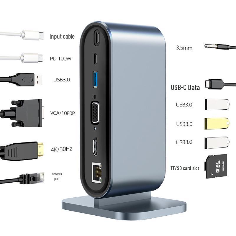 13-in-1 USB-C Laptop Vertical Docking Station with Gigabit Ethernet and Multi-Port Hub