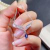 Angel Wing Blue Diamond Water Drop Pendant Necklace: Elegant Japanese/Korean Style for Women - Versatile High-End Collarbone Chain