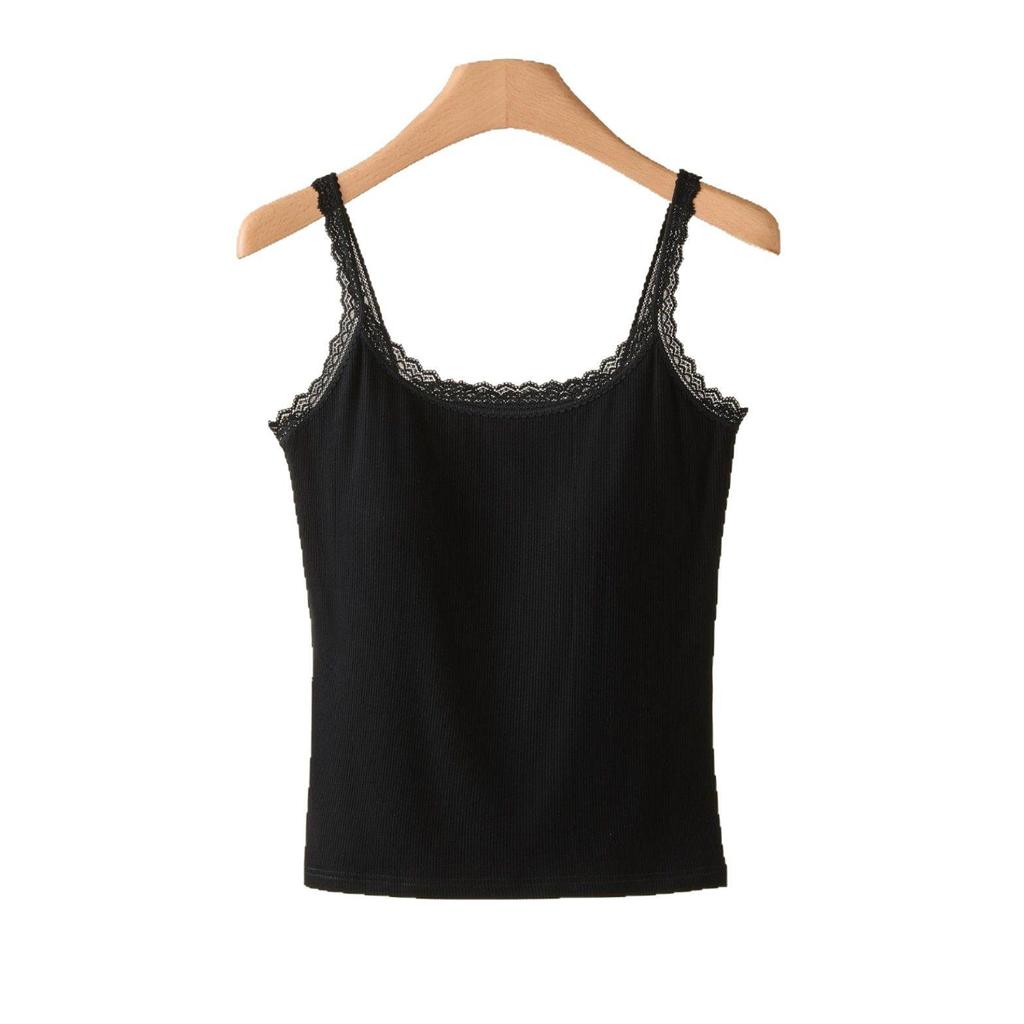 Women's Summer Lace Cotton Camisole with Chest Pads - Thin, Sexy, Versatile Top