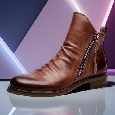 Chelsea-stövlar i läder för män Mode High-top Tofs Zip Skor Vår Höst Ankelstövlar för män Comfort Plus storlek 38-48