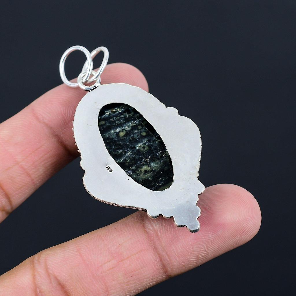 Oval Natural Kambaba Jasper Sterling Silver Anniversary Birthday Pendant Jewelry