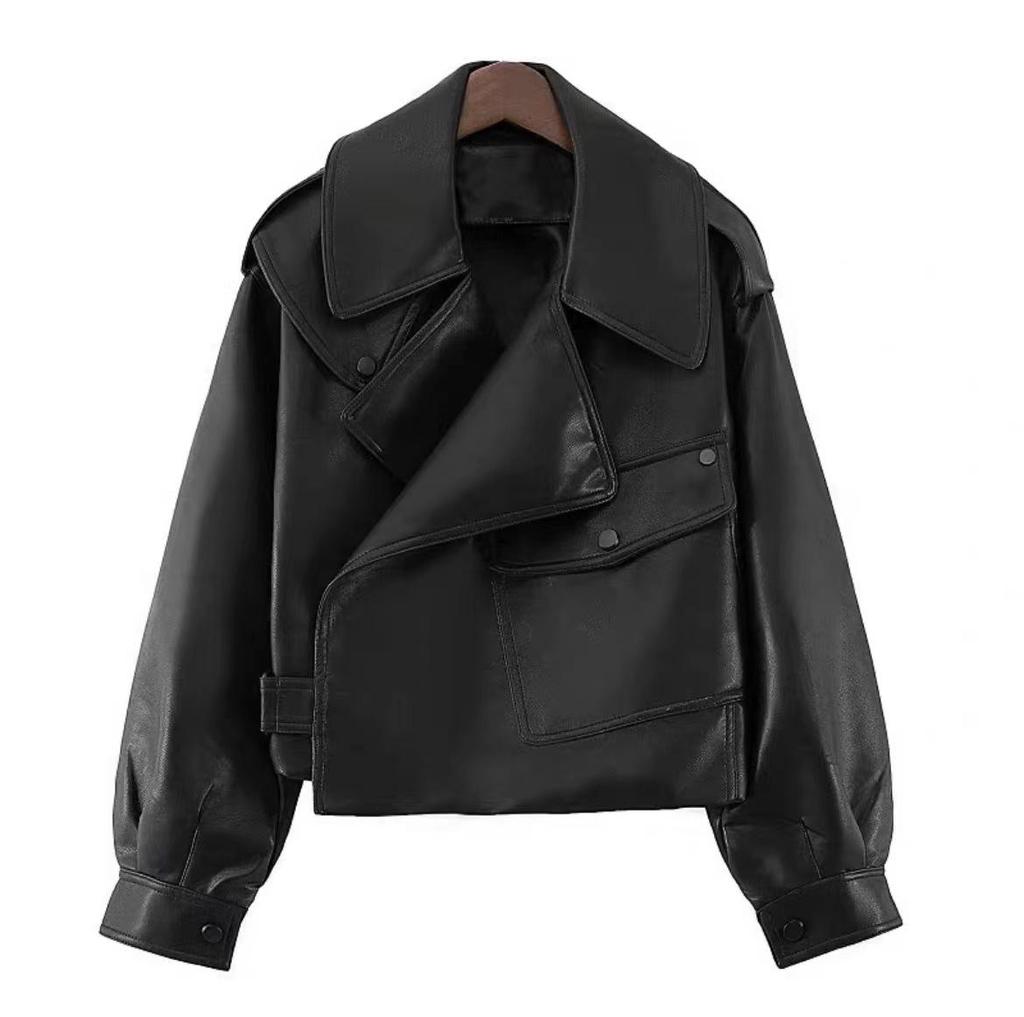 Cross-Border Retro Leather Jacket: Women's Trendy American Style