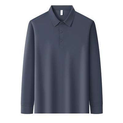 Autumn Ice Silk Traceless Long-sleeved T-shirt Men's Hot POLO Shirt New Solid Color Lapel Top