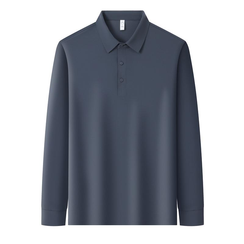 

Осенняя мужская футболка с длинным рукавом из ледяного шелка без следов, горячая рубашка ПОЛО, новый однотонный топ с лацканами M серый