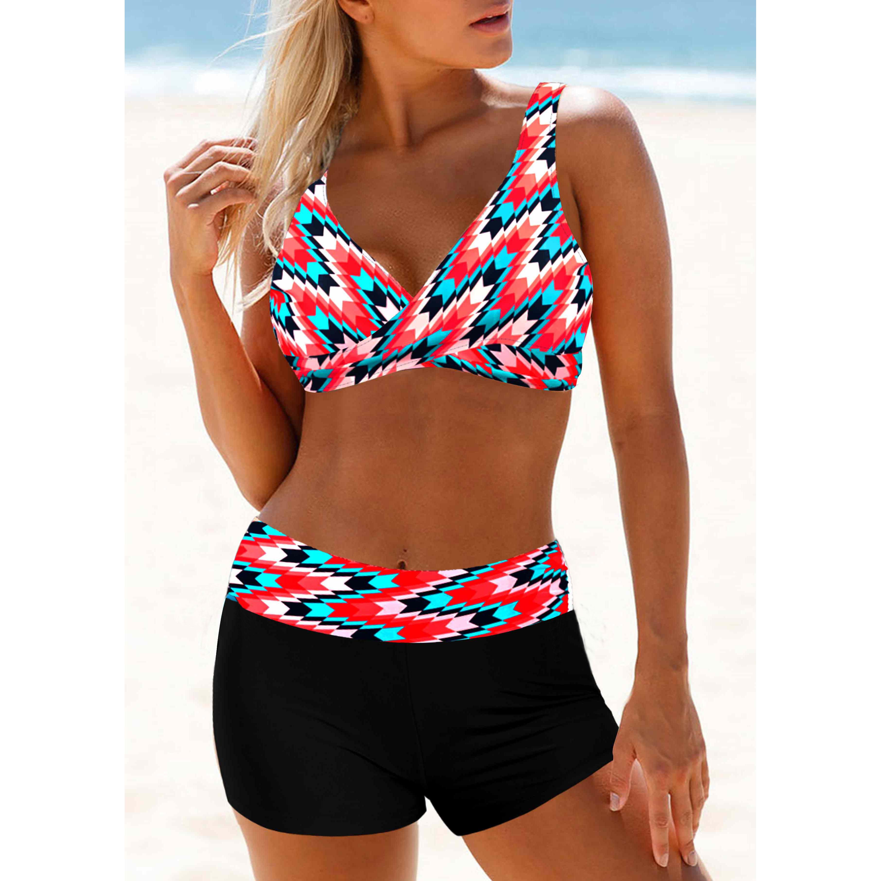 

2024 Новый женский комплект из двух частей бикини, сексуальный пляжный купальник, модный комплект бикини с принтом, женский летний модный купальник-бикини для плавания XXXL красный