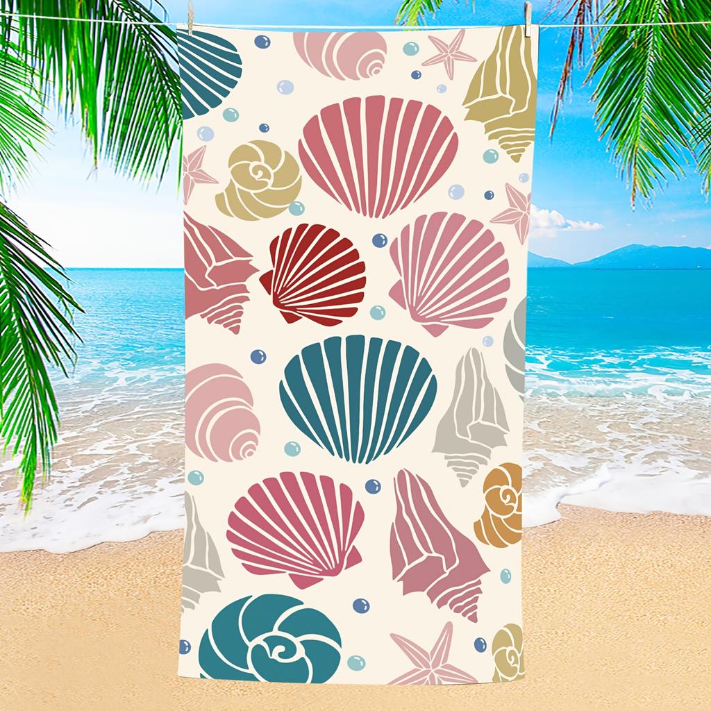 1pc Colorful Shell Beach Towel - Polyester Fabric, Machine Washable, Great for Travel, Pool, Surfing, Beach Use