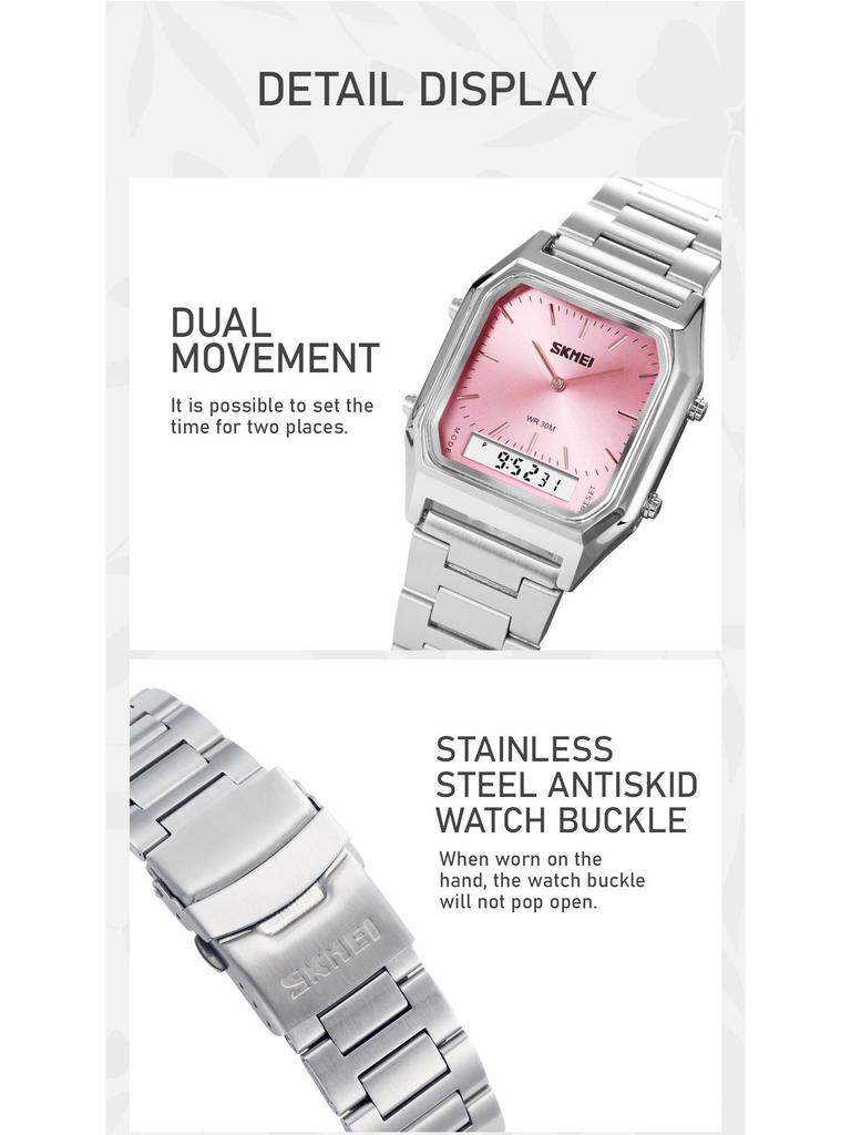 SHIKE MEI Wasserdichte Digitale Quarz-Herrenuhr mit Leuchtendem Stahlarmband und Kleinem Quadratischem Zifferblatt