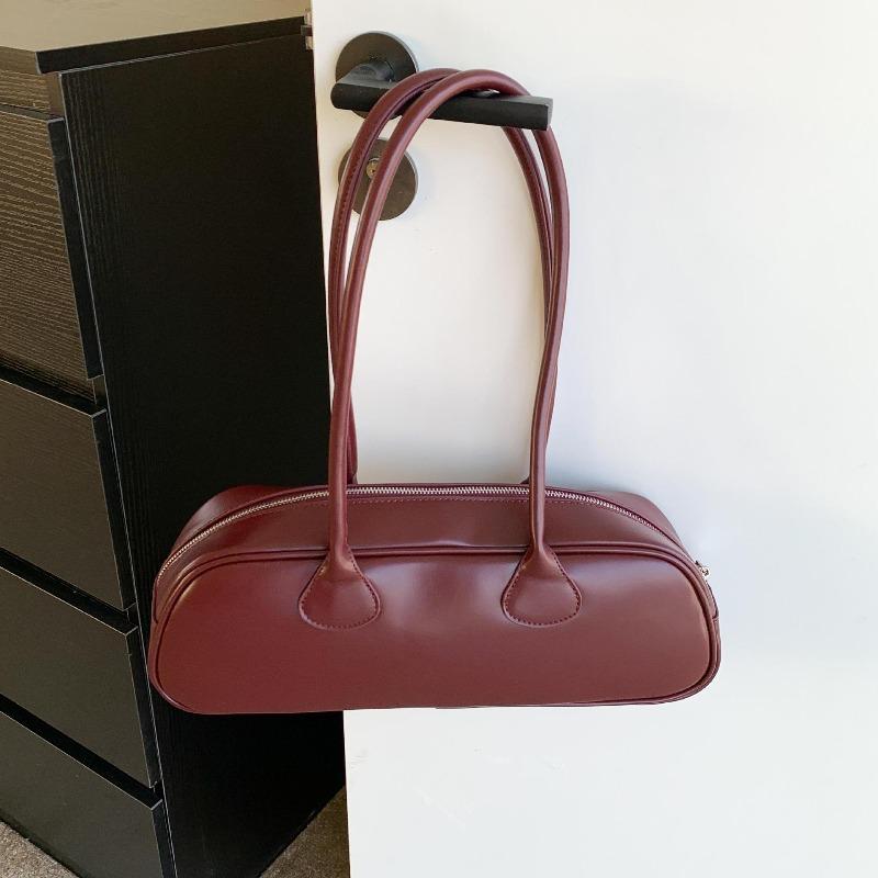 Trendy burgundy baguette bag fashionable retro underarm bag women's portable shoulder bag women
