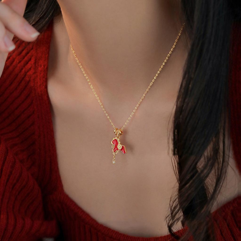 French simple zircon natal year pony pendant necklace accessories women's sweater chain necklace