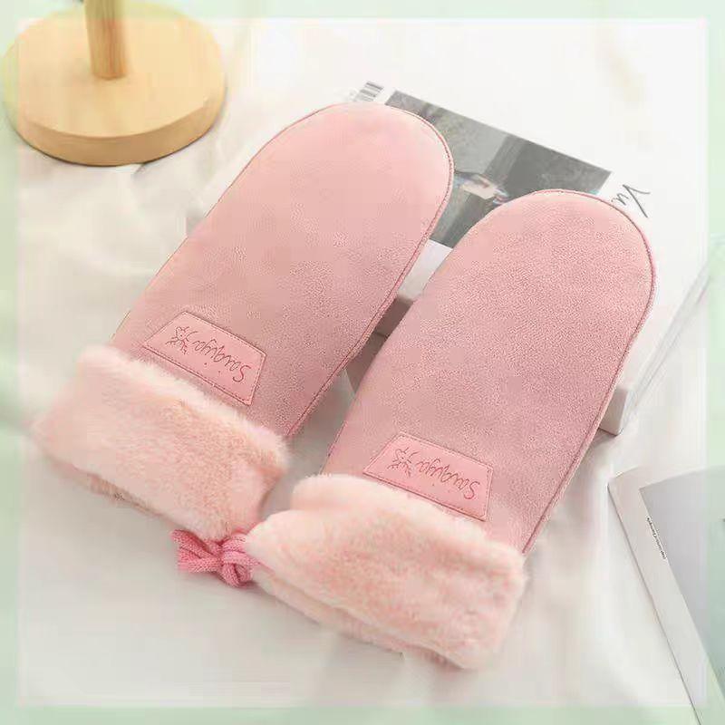 Sherpa Fleece Womens Warm Gloves With Windproof Thermal Design For Winter розовый