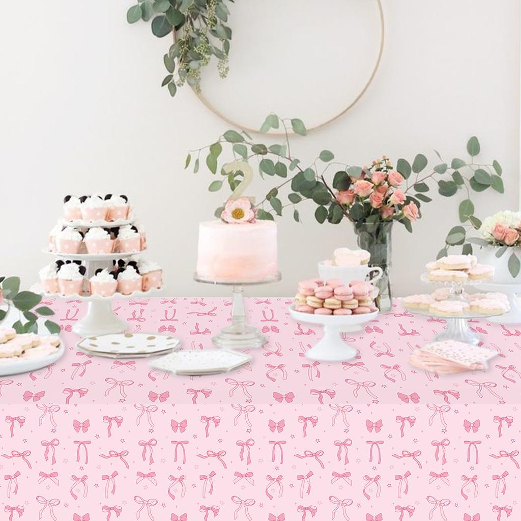 White Pink Bow Table Cloth Coquette Birthday Decor for Women for Girls Bridal Baby Shower Birthday Party Stylish Party Supplies
