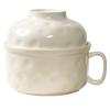 Cream Ceramic Instant Noodle Bowl With Cover Bowl Personal Instant Noodle Bowl Household Tableware Large Soup Bowl And Chopsticks Set