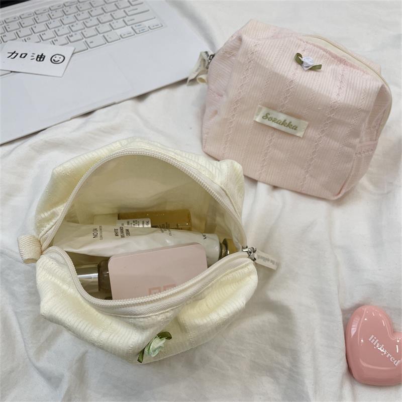 Cute Sweet Rose Square Cosmetic Bag Portable Travel Storage Bag Women Zipper Clutch Coin Purse Girl Sanitary Napkin Package Gift
