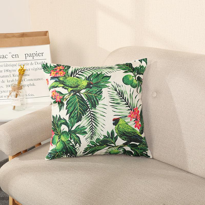 Nap Pillowcase Nordic Green Plants and Flowers Pastoral Bamboo Hemp Super Soft Pillow Car Cushion Pillow Core for Living Room