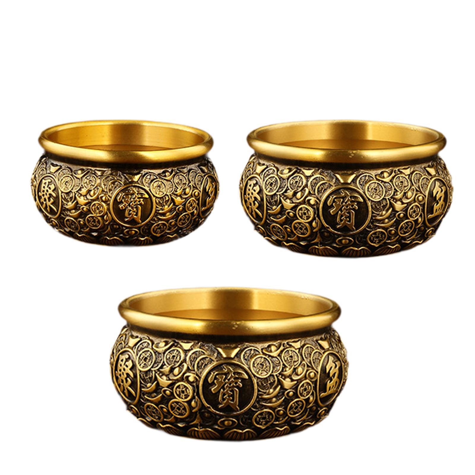 

Traditional Treasure Bowl Offering Bowl Figurine Vintage Wealth Money Bowl Table 7.5x7.5x4.5cm