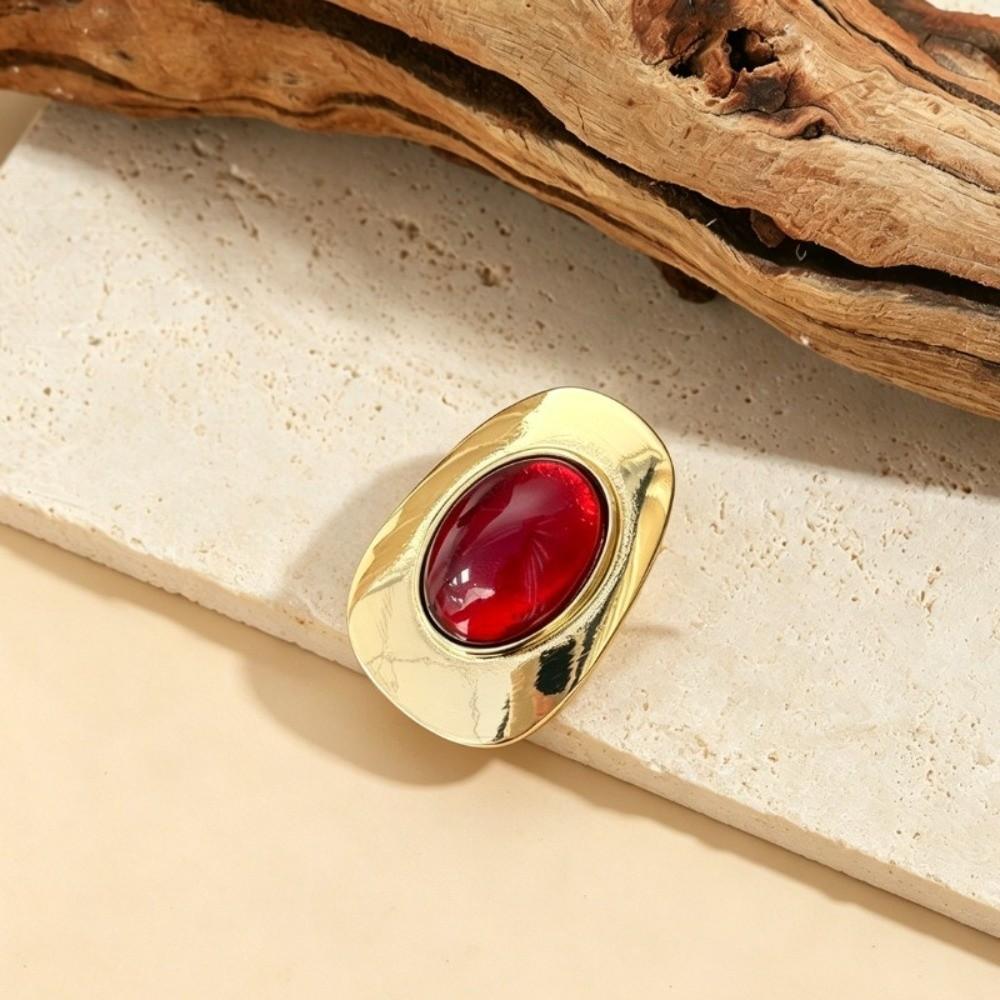 Resin Stones Exaggerated Ring Metal Material Colored Resin Stones Ring Women Jewelry