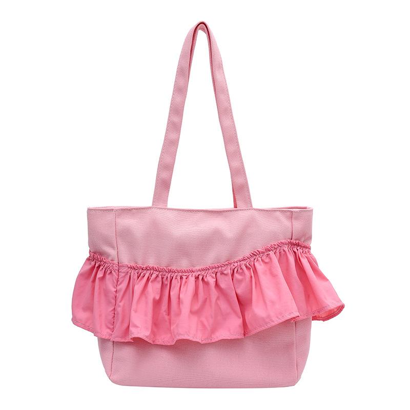Spring and Summer New Literature and Art Student File Handbag Large Capacity Ruffle Edge Shoulder Canvas Bag