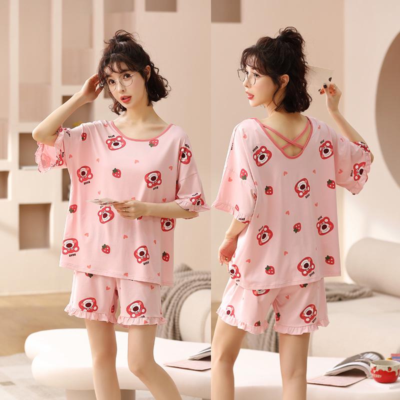 Women's Plus Size Short Sleeve Modal Cotton Pajama Set - Lightweight and Suitable for Outdoor Wear